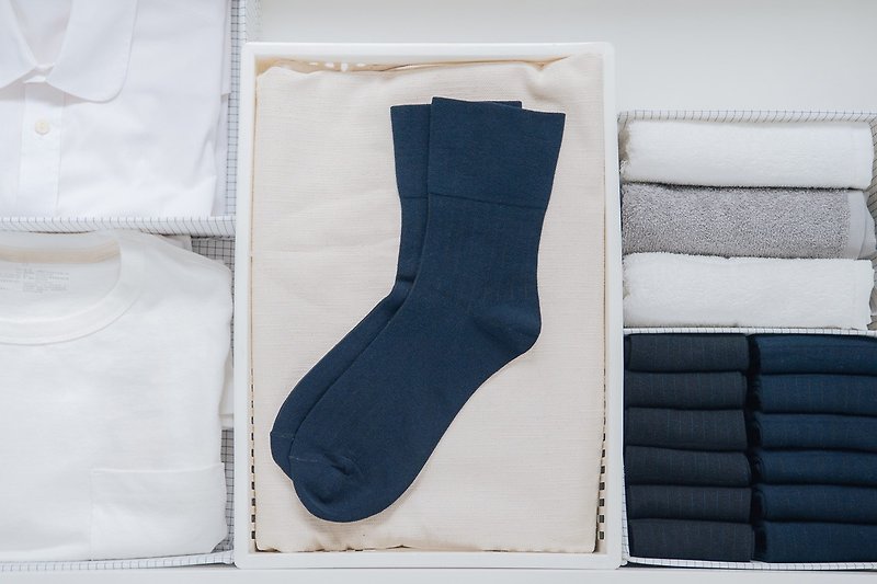Non-binding gentleman socks three into the group navy blue - Socks - Cotton & Hemp Blue
