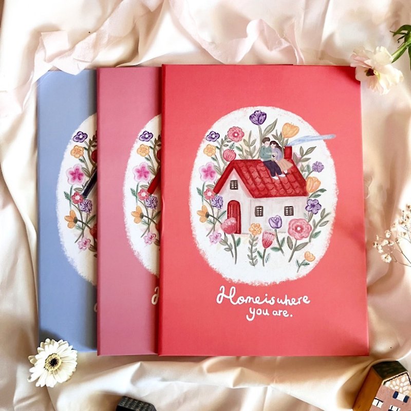 [Fast Shipping] Wedding Letter Holder Happy House Cute Illustration Certificate Holder Hard Case - Marriage Contracts - Paper Red