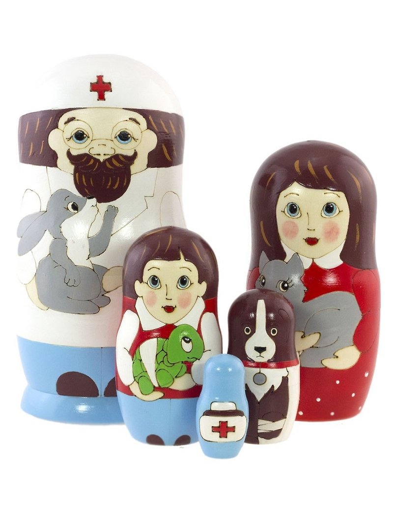 Doll matryoshka 5 in 1 Aibolit Veterinarian - Items for Display - Wood Multicolor