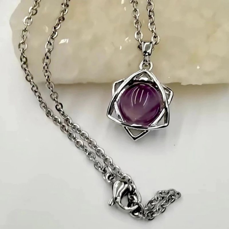 Ready-made gift box packaging [Six-pointed Star] Amethyst crystal necklace enhances wisdom and protects popularity - Necklaces - Crystal Purple