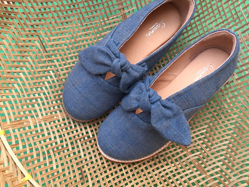 Bento Indigo shoes  - 女休閒鞋/帆布鞋 - 棉．麻 藍色