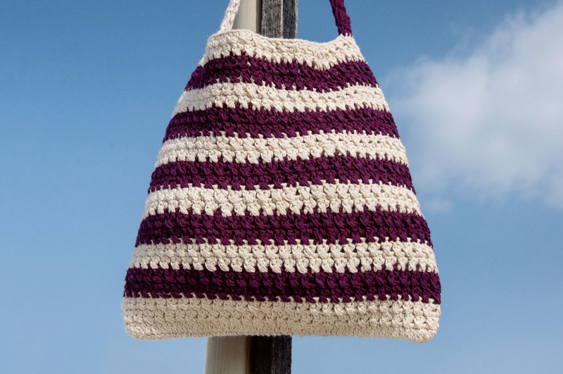 Natural cotton Linen crocheted portable bag / oblique backpack / shoulder bag / shoulder bag / shopping bag / bag - purple Vanilla - กระเป๋าแมสเซนเจอร์ - ผ้าฝ้าย/ผ้าลินิน หลากหลายสี