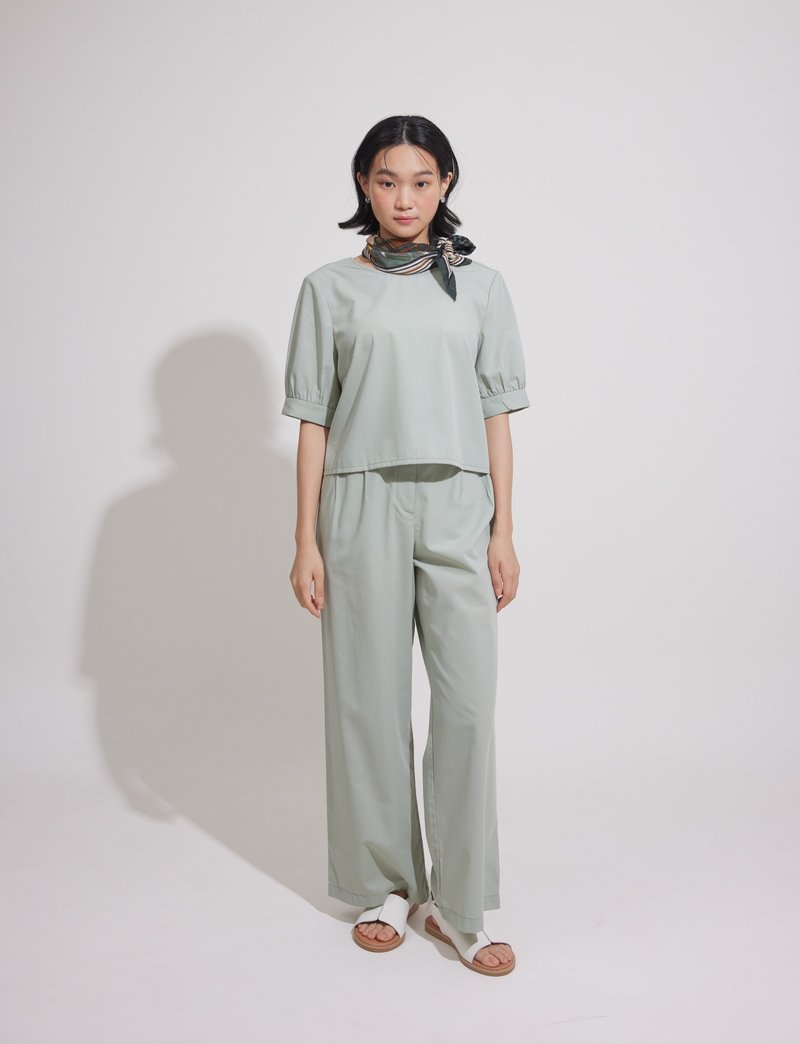 Time Tells Press-folded Soft Material Wide Pants-Jadeite - Women's Pants - Cotton & Hemp Green