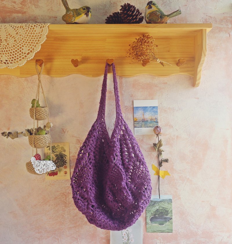 [Ready stock] Handmade hand-woven/jute Linen woven mesh bag/shopping bag/shoulder bag/ Linen bag - กระเป๋าถือ - ผ้าฝ้าย/ผ้าลินิน สีม่วง