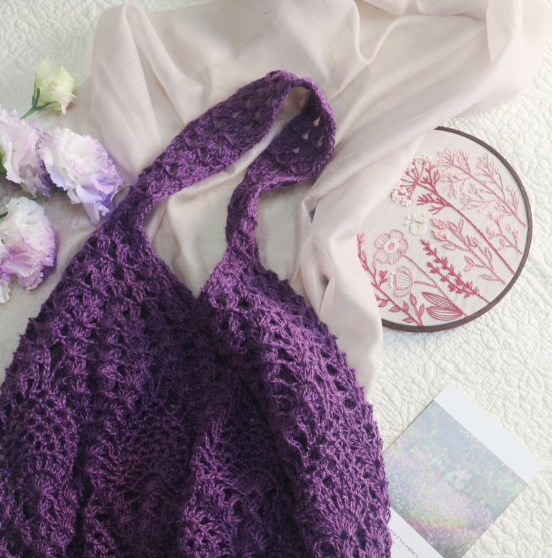 【現貨】Handmade手工編織/黃麻繩編織網袋/購物袋/肩背包/麻繩包 - 手提包/手提袋 - 棉．麻 紫色