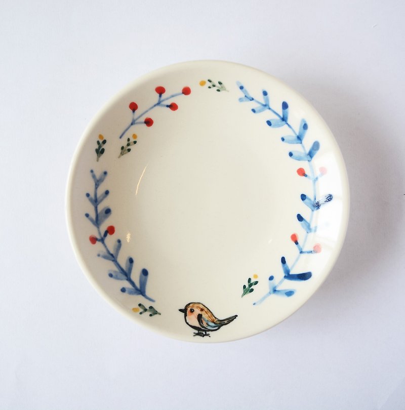 Small hand-painted porcelain plates - small tits wreath Stock - Fast Shipping - จานเล็ก - เครื่องลายคราม สีน้ำเงิน