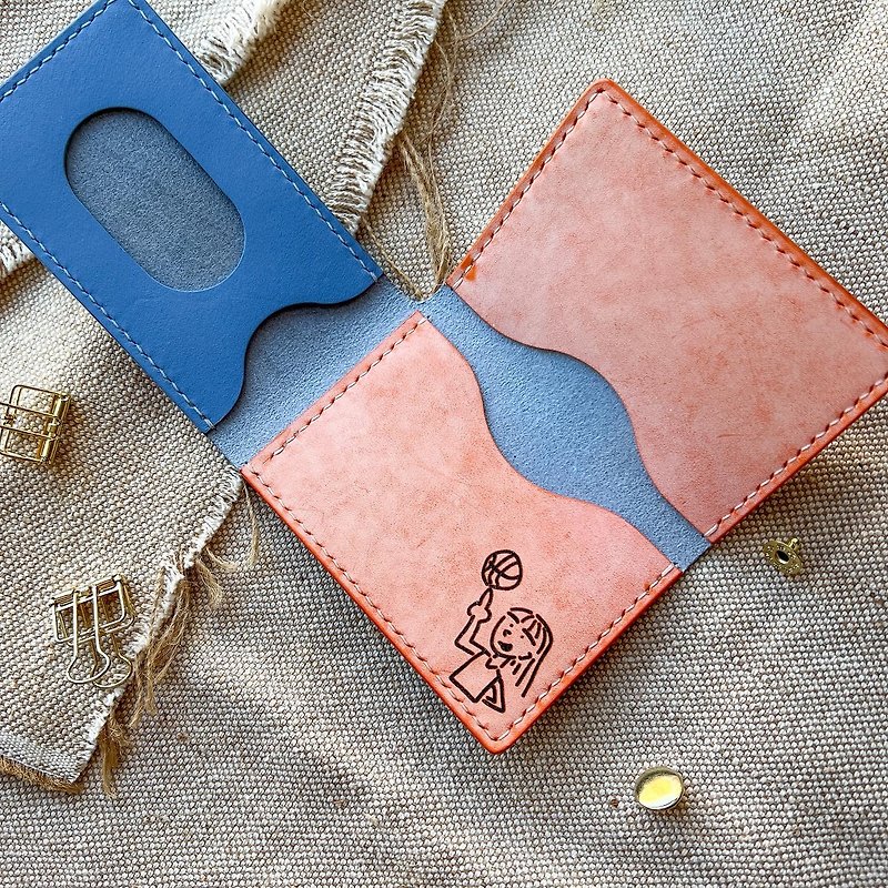 [Customized] Lion Rock Folding Card Holder/Leather Card Holder - Charms - Genuine Leather Orange