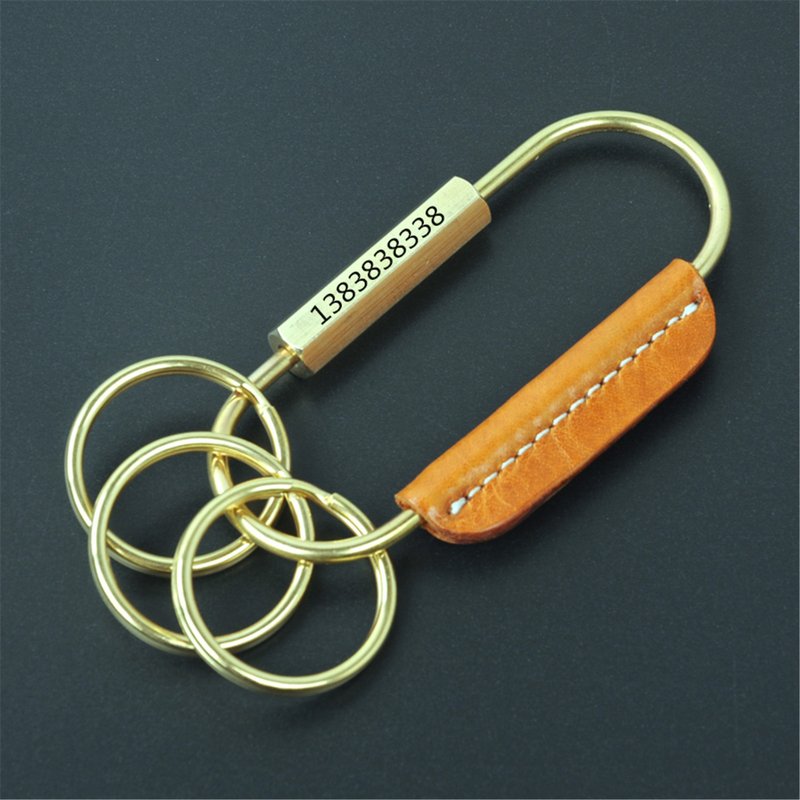 Brass creative key buckle leather buckle anti-lost key ring free lettering souvenir - ที่ห้อยกุญแจ - โลหะ สีส้ม