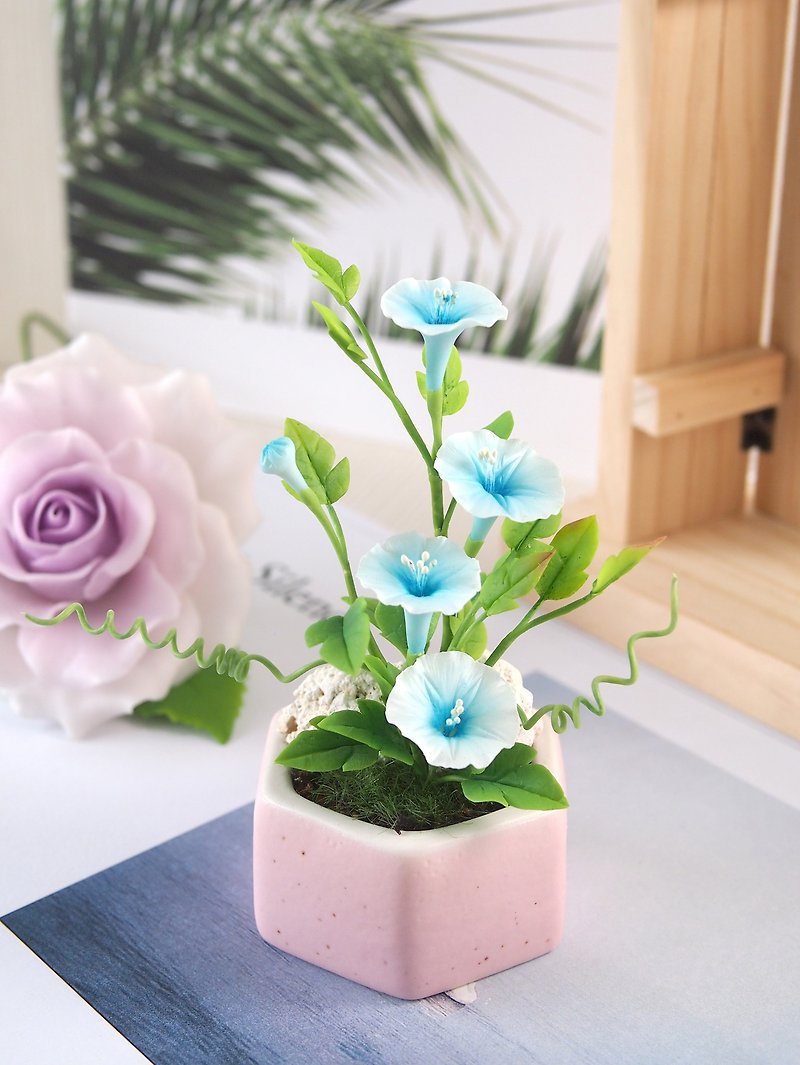 Cold Porcelain Clay/Clay Flower Arrangement-Morning Glory Small Potted Plant/Gift - Plants - Clay 