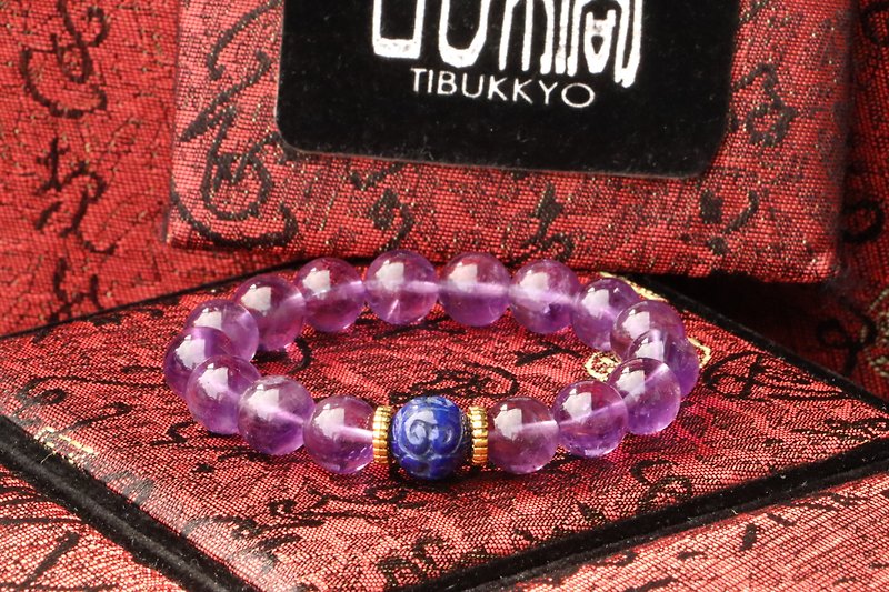 原礦天然紫水晶手珠 10mm 青金石隔珠 手鏈 飾品手串 礦石 設計 - 手鍊/手環 - 玉石 
