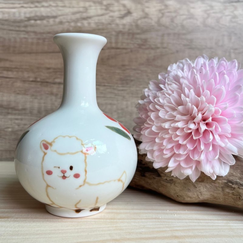 A Lu 笑咪咪 羊咩咩陶花瓶/擺飾/禮物 原創手繪 - 花瓶/花器 - 陶 多色