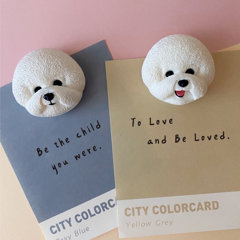 Bichon Frise Magnet Dog Head Magnet Shaped Magnet Office Healing Object - แม็กเน็ต - เรซิน ขาว