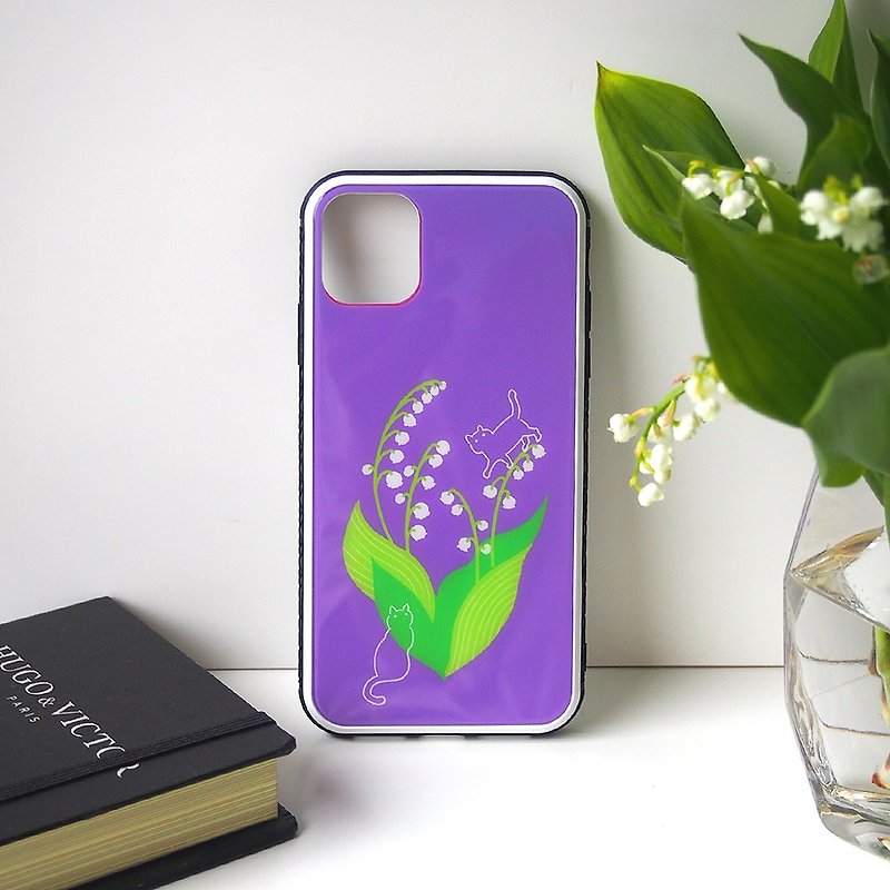 Tempered Glass iPhone Case - Bell Orchids and Cats - - เคส/ซองมือถือ - พลาสติก สีม่วง