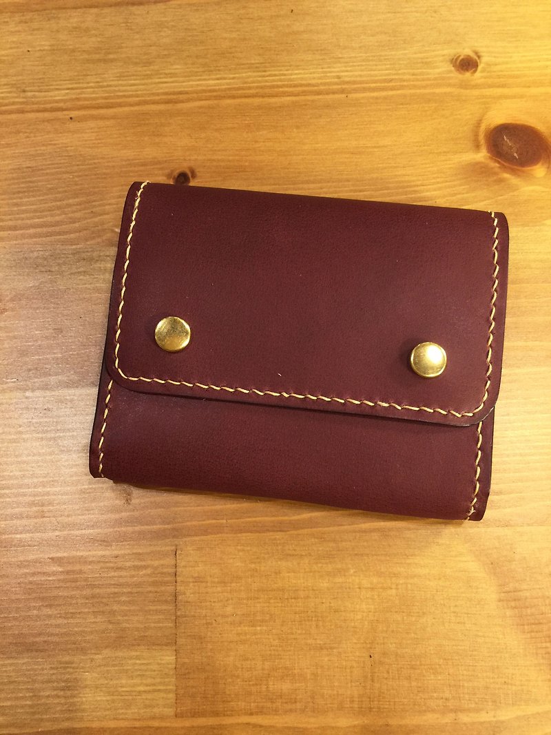 Yichuang Small Room | Claret color matching vegetable tanned leather hand-stitched multi-layer wallet wallet - กระเป๋าสตางค์ - หนังแท้ หลากหลายสี
