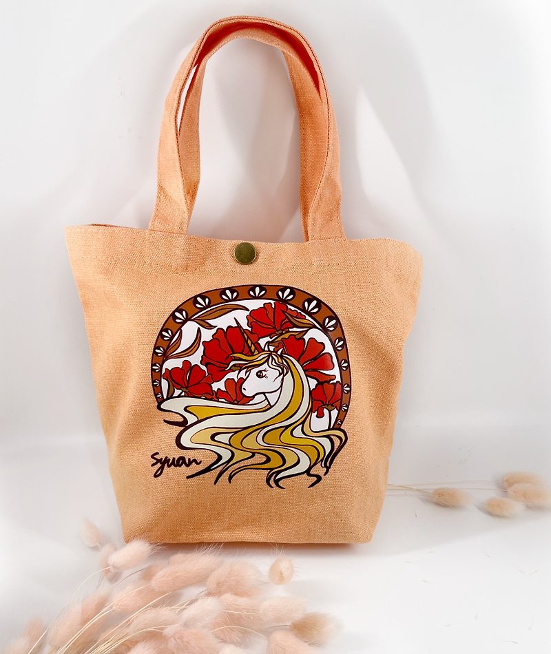Graduation gift unicorn Bronze canvas bag - Handbags & Totes - Cotton & Hemp 