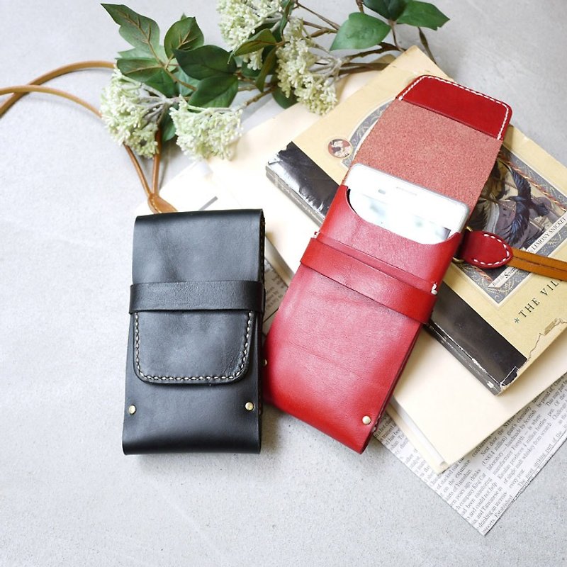 Design hand-made personality dual-hand sewn leather phone case Made by Handiin - เคส/ซองมือถือ - หนังแท้ 