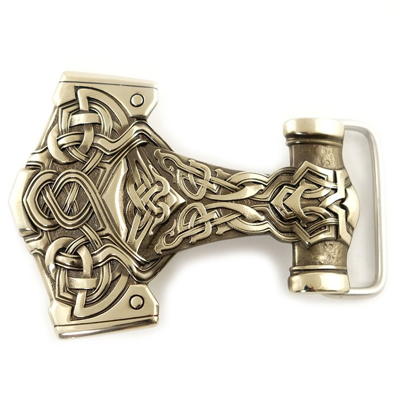 Thor's Hammer soild german silver belt buckle, Vikings nickel silver belt - เข็มขัด - วัสดุอื่นๆ สีเงิน