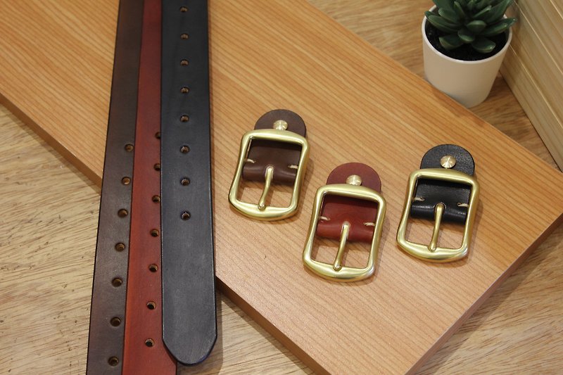 [Mini5] Classic Japanese head belt (black) / Hand-dyed vegetable tanned cowhide 3.2cm wide belt - เข็มขัด - หนังแท้ 