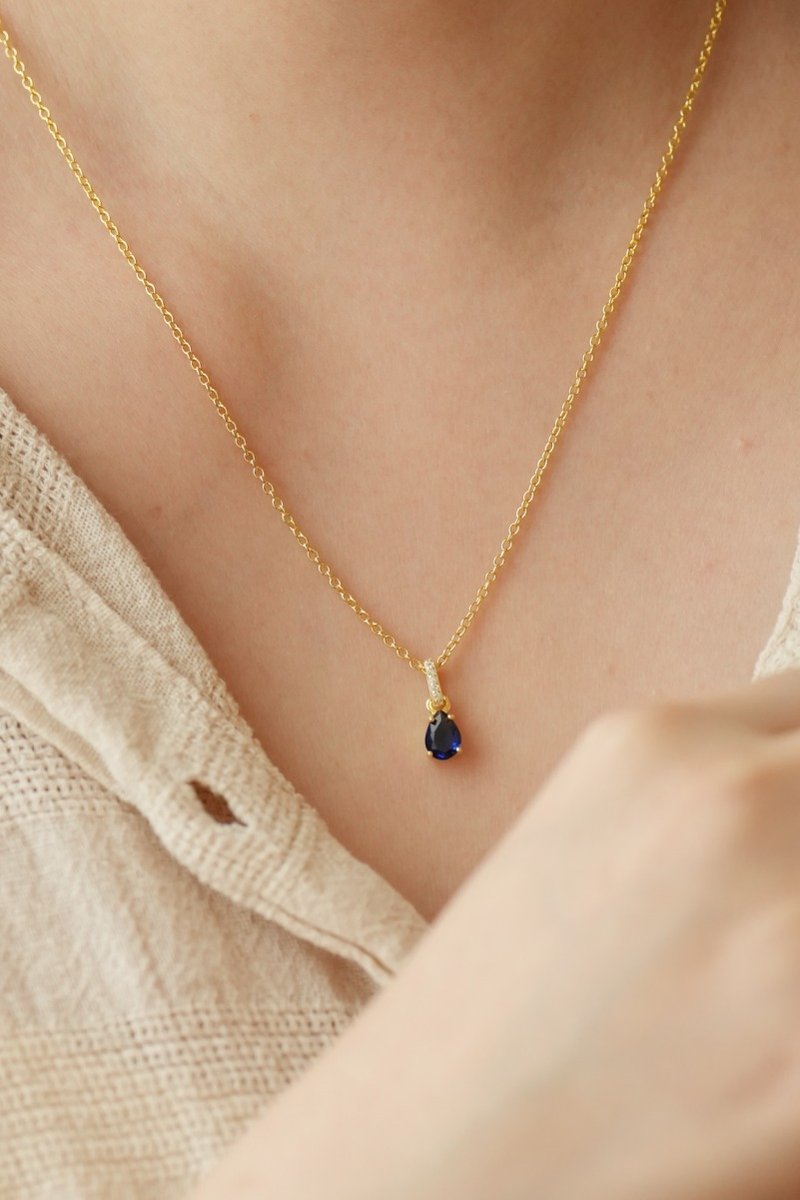 September birthstone blue Stone necklace - สร้อยคอ - คริสตัล สีน้ำเงิน