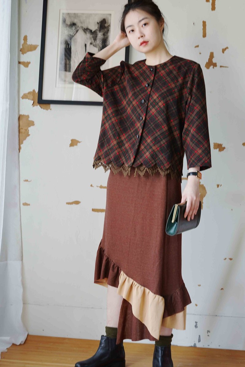Design hand made - deep coffee latte irregular knit fishtail skirt - กระโปรง - เส้นใยสังเคราะห์ สีนำ้ตาล