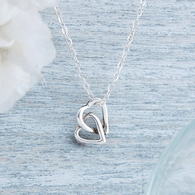 Pair of small hearts (Silver necklace) - สร้อยคอ - เงินแท้ 