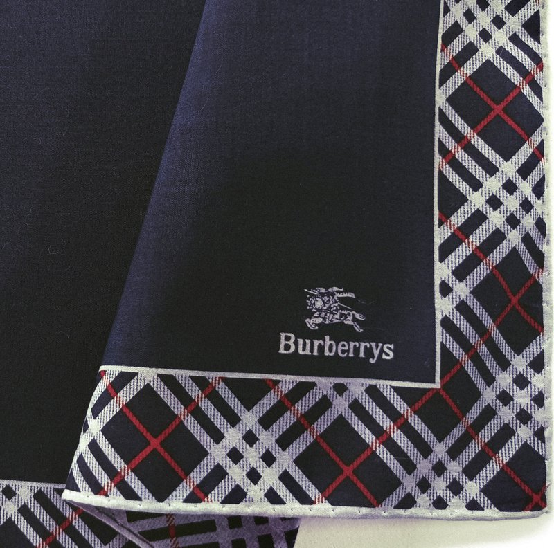 Burberry Vintage Handkerchief Deep Blue Check Border 18 x 18 inches 博柏利 - Handkerchiefs & Pocket Squares - Cotton & Hemp Blue