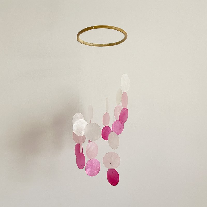 PRE-MADE | Italian Xylophone_Pink Circle | Shell Wind Chime Mobile | #0-328 - 擺飾/家飾品 - 貝殼 粉紅色
