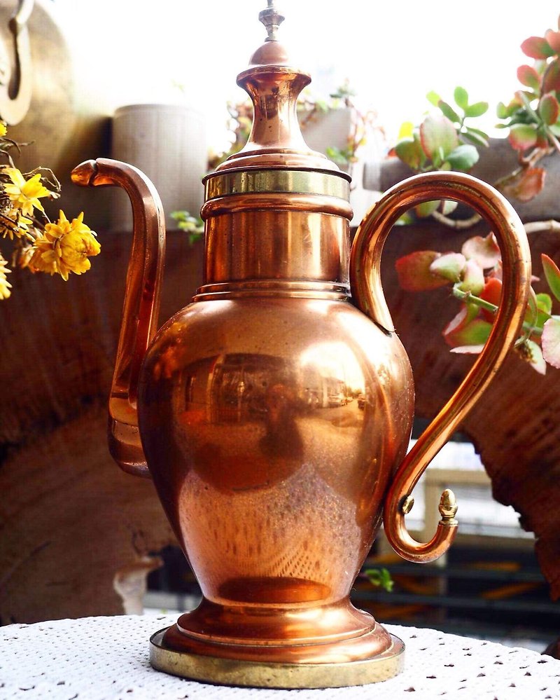 British large copper kettle decorated JS - ของวางตกแต่ง - โลหะ สีแดง