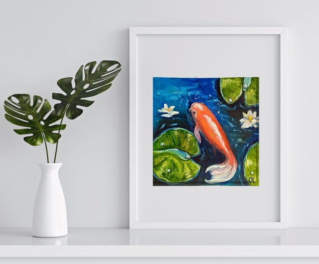 金魚オリジナル絵画鯉ミニチュア油絵、掛畫藝術品金魚 - ショップ