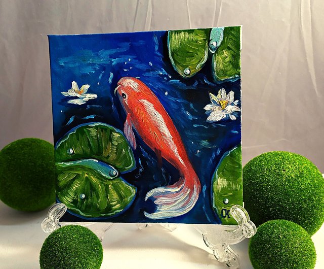 金魚オリジナル絵画鯉ミニチュア油絵、掛畫藝術品金魚 - ショップ