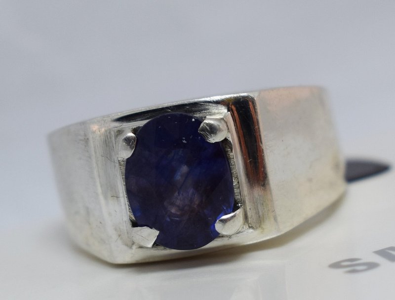 Men Natural Blue Sapphire Ring Beautiful Handmade 925 Sterling Silver Ring - แหวนทั่วไป - เครื่องเพชรพลอย สีน้ำเงิน