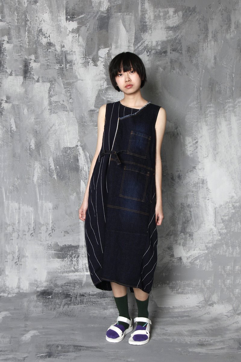 Hard-edged vest denim vest dress - One Piece Dresses - Cotton & Hemp Black