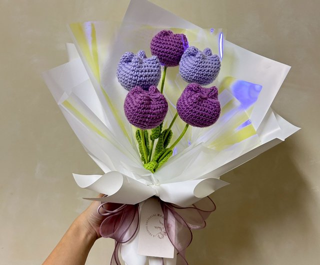 【Vanessaページ】　テクスチャーアート フラワーアート 花束 ブーケ フラワーアートについて│ニットチューリップブーケ