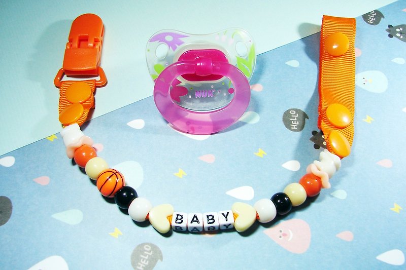 Cheerful custom name baby pacifier chain pacifier clip can be changed to vanilla pacifier with blue ball orange - ขวดนม/จุกนม - อะคริลิค สีส้ม