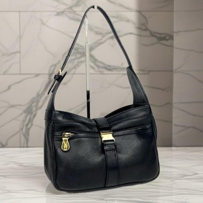 【特選貨品】Loewe黑色簡約復古包皮革腋下包側背孭單肩小包手袋 - 側背包/斜背包 - 真皮 黑色