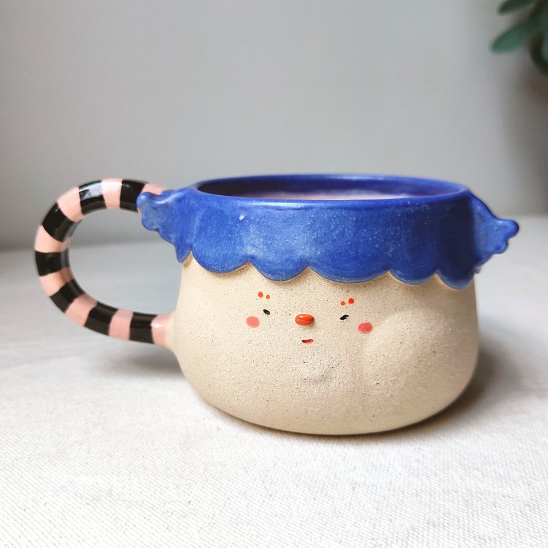 Chubby-cheeks Girl cup. Handmade ceramic cup. coffee/tea cup - 咖啡杯/馬克杯 - 陶 
