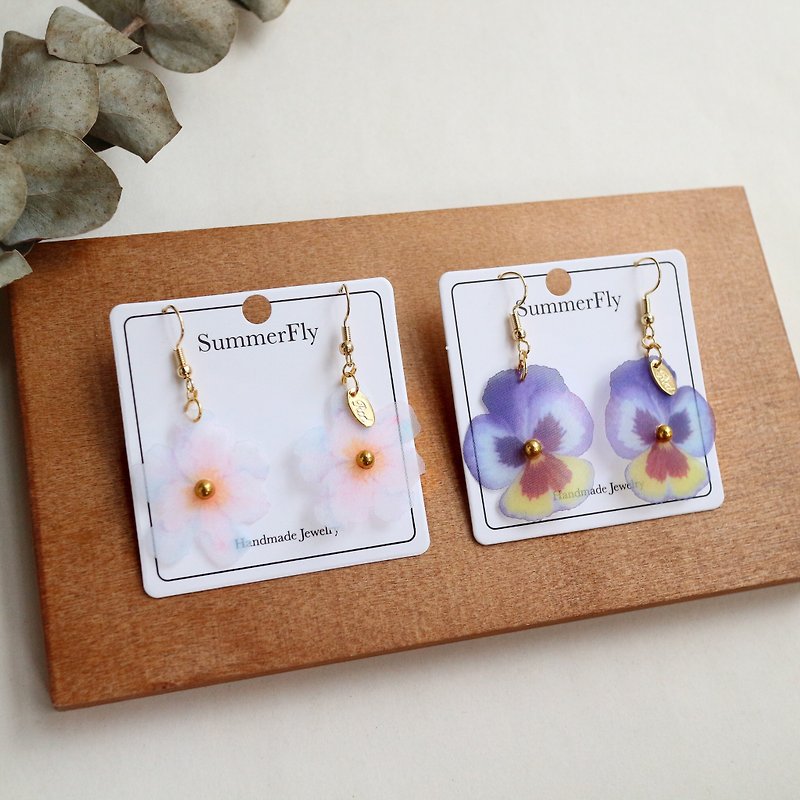 2 pairs - 18kgf water lily pansy viola plant crystal gift dangle earrings - ต่างหู - พืช/ดอกไม้ สีน้ำเงิน