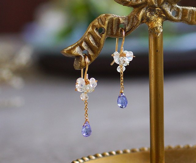 14kgf-tanzanite and rainbow moon earrings - 設計館ruanaree 耳環/耳