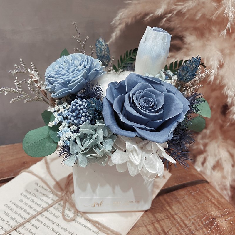 Old friends limited gift pot flower Provence blue immortal flower opening celebration - ช่อดอกไม้แห้ง - พืช/ดอกไม้ สีน้ำเงิน