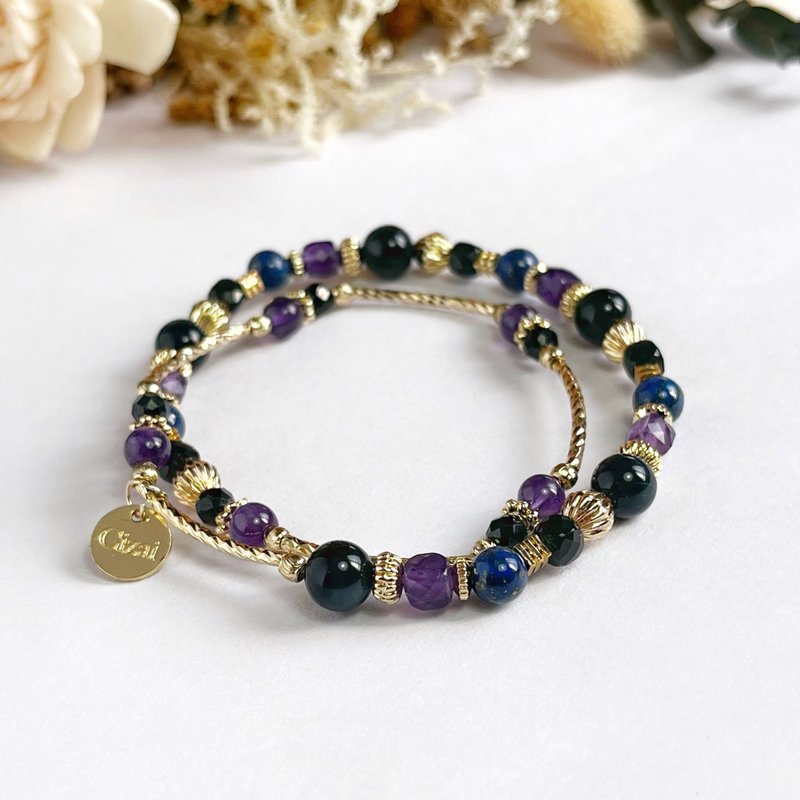 Amethyst blue tiger eye lapis lazuli obsidian black Stone natural crystal bracelet to attract wealth and career - สร้อยข้อมือ - คริสตัล 