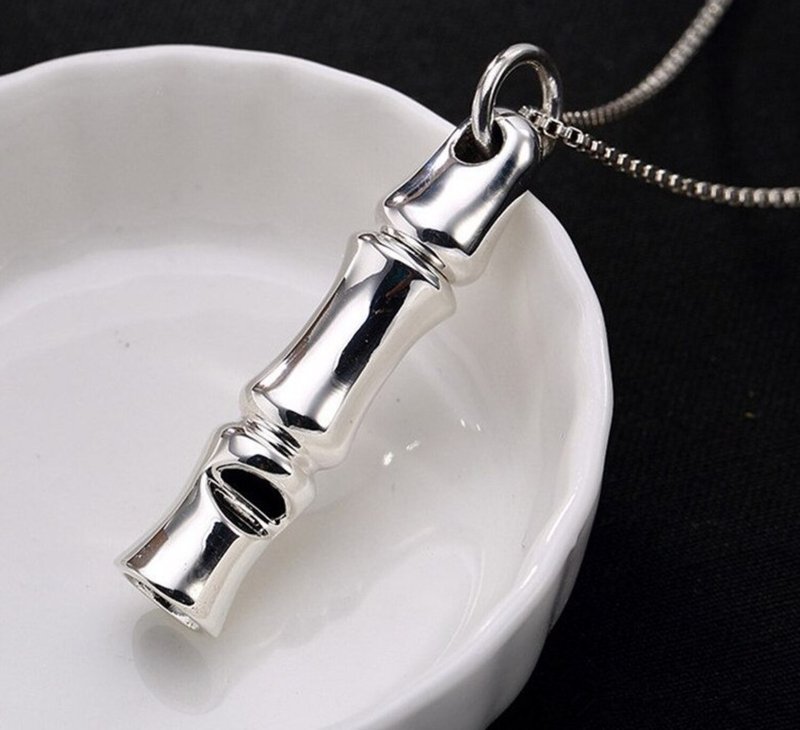 Real 925 Sterling Silver Fine Jewelry Handmade Unisex Blowing Bamboo Whistle - 戒指 - 純銀 銀色
