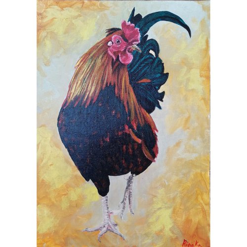 鶏と小鳥の絵画 ダークブラウンフレーム付き 500x0.jpg