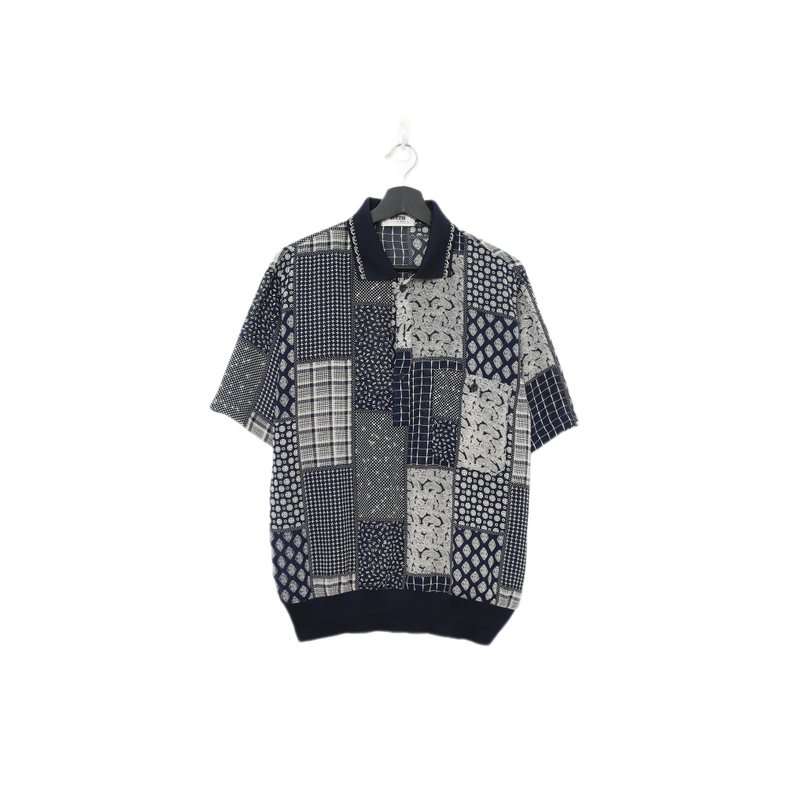 Back to Green-短袖花襯衫 黑白不規則 色塊ss-46//vintage shirt - 男襯衫/休閒襯衫 - 棉．麻 