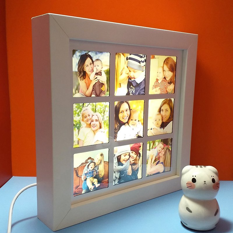 personalized gifts【mother's day gift】8 inch 3 x 3 Grid Memory Light Box - Lighting - Wood Multicolor
