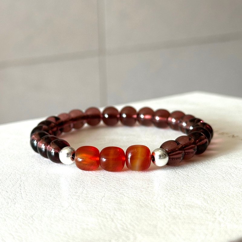 [Espresso Glazed] Brown Glazed Square Red Agate Simple Silver Bracelet Lucky Courage Will - Bracelets - Colored Glass Multicolor