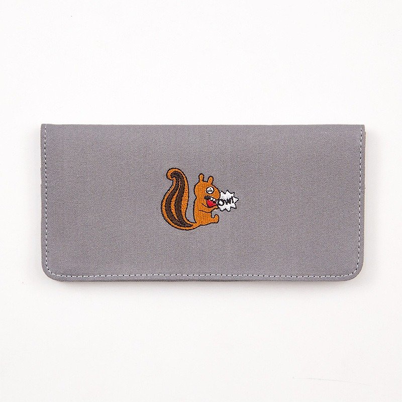 Bentoy x Screaming Animal-Embroidered Canvas Long Clip-Squirrel - กระเป๋าสตางค์ - ผ้าฝ้าย/ผ้าลินิน 