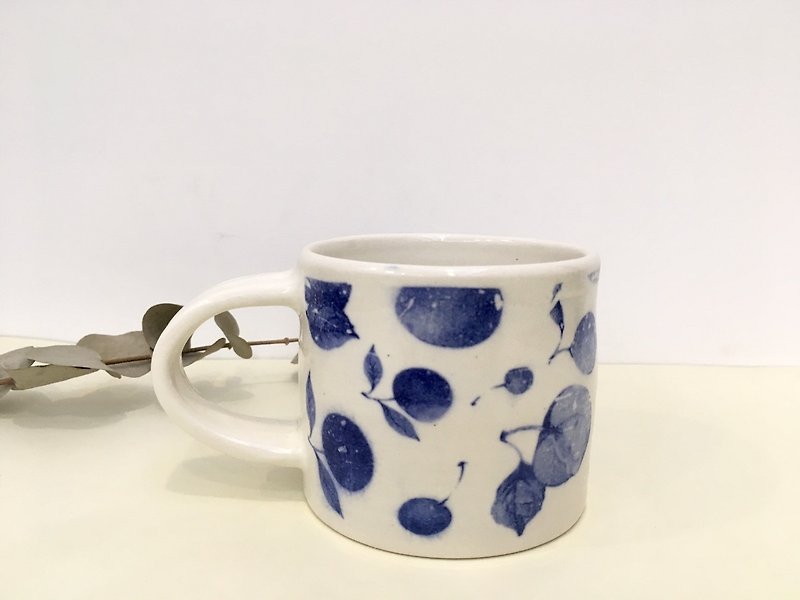 水果植物-印花 陶杯 - 咖啡杯 - 陶 藍色