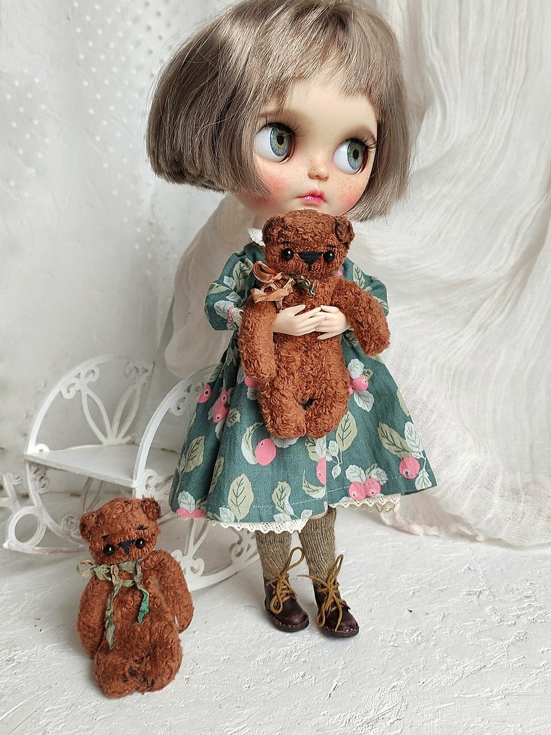 Soft bear for dolls, tiny toys for Blythe, Pocket toy, accessories for Blythes - ตุ๊กตา - เส้นใยสังเคราะห์ สีนำ้ตาล