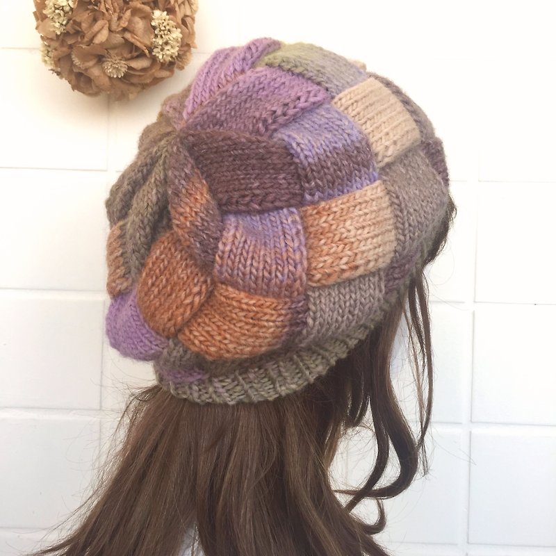 Beautiful beret/wool hat/wool hat/warm purple taro color - Hats & Caps - Wool Purple
