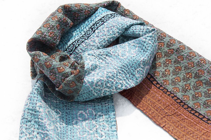 刺繍シルクスカーフ/シルク刺繍スカーフ/手縫いサリシルクスカーフ/インドシルク刺繍スカーフ-森 - マフラー・ストール - シルク・絹 多色
